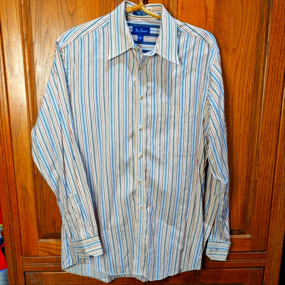 Paul Fredrick 100% cotton L long sleeve buttondown multicolor striped dres shirt